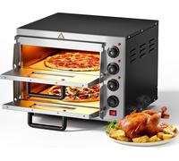Wiltec Four à Pizza électrique 2 étages – 3000 W – 570 x 560 x 440 mm – avec Pierre réfractaire alimentaire en cordiérite – Matériel de gastronomie cuisine, Appareil cuisson
