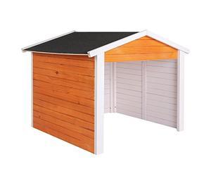 Wiltec Garage de Robot Tondeuse - 870 x 800 x 700 mm - Couleur Orange Noir - en Bois et avec Toit incliné - Abri Carport de Jardinage Tonte de Gazon