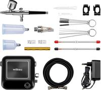 Wiltec HS-A9K Kit avec Compresseur, Tuyau et 3 Buses – Moteur 12 V – Pression autostop 1,5 bars – Arrêt et Mise en marche automatiques – Accessoires multiples – Tatouage, Aérographe, Manucure