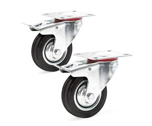 Wiltec Jeu 2x Roulette pivotante Blocage double - Ø 100 mm - Capacité 70 kg - en Caoutchouc - Roue avec Frein et Plaque de montage - Transport Appareil Accessoire Meuble - Usage silencieux sans trace