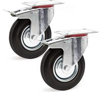 Wiltec Jeu 2x Roulette pivotante Blocage double – Ø 125 mm – Capacité 100 kg – en Caoutchouc – Roue avec Frein et Plaque de montage – Transport Appareil Accessoire Meuble – Usage silencieux sans trace
