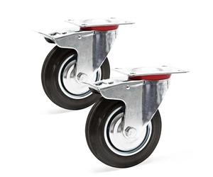 Wiltec Jeu 2x Roulette pivotante Blocage double - Ø 200 mm - Capacité 150 kg - en Caoutchouc - Roue avec Frein et Plaque de montage - Transport Appareil Accessoire Meuble - Usage silencieux sans trace