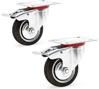 Wiltec Jeu 2x Roulette pivotante Blocage double – Ø 75 mm – Capacité 50 kg – en Caoutchouc – Roue avec Frein et Plaque de montage – Transport Appareil Accessoire Meuble – Usage silencieux sans trace