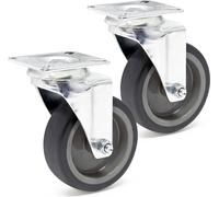 Wiltec Jeu 2x Roulette pivotante en caoutchouc – Ø 100 mm – Capacité de charge 80 kg – Roue sans Frein, avec Plaque de montage – Transport Appareil Accessoire Meuble – Usage silencieux sans trace