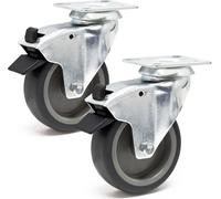 Wiltec Jeu 2x Roulette pivotante en caoutchouc – Ø 75 mm – Capacité de charge 75 kg – Roue avec Frein et Plaque de montage – Transport Appareil Accessoire Meuble – Usage silencieux sans trace