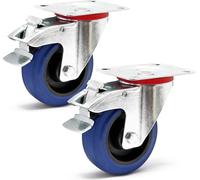 Wiltec Jeu 2x Roulette pivotante en plastique – Ø 100 mm – Capacité de charge 150 kg – Roue avec blocage total et Plaque de montage – Transport Appareil Accessoire Meuble – Usage silencieux sans trace