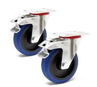 Wiltec Jeu 2x Roulette pivotante en plastique - Ø 125 mm - Capacité de charge 200 kg - Roue avec blocage total et Plaque de montage - Transport Appareil Accessoire Meuble - Usage silencieux sans trace