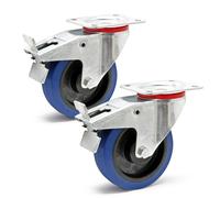 Wiltec Jeu 2x Roulette pivotante en plastique – Ø 160 mm – Capacité de charge 300 kg – Roue avec blocage total et Plaque de montage – Transport Appareil Accessoire Meuble – Usage silencieux sans trace