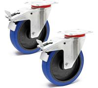 Wiltec Jeu 2x Roulette pivotante en plastique – Ø 200 mm – Capacité de charge 350 kg – Roue avec blocage total et Plaque de montage – Transport Appareil Accessoire Meuble – Usage silencieux sans trace