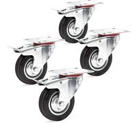 Wiltec Jeu 4x Roulette pivotante Blocage double – Ø 100 mm – Capacité 70 kg – en Caoutchouc – Roue avec Frein et Plaque de montage – Transport Appareil Accessoire Meuble – Usage silencieux sans trace