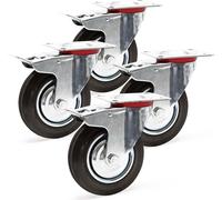 Wiltec Jeu 4x Roulette pivotante Blocage double – Ø 160 mm – Capacité 130 kg – en Caoutchouc – Roue avec Frein et Plaque de montage – Transport Appareil Accessoire Meuble – Usage silencieux sans trace