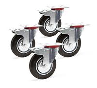 Wiltec Jeu 4x Roulette pivotante Blocage double – Ø 200 mm – Capacité 150 kg – en Caoutchouc – Roue avec Frein et Plaque de montage – Transport Appareil Accessoire Meuble – Usage silencieux sans trace