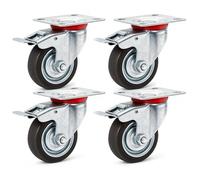 Wiltec Jeu 4x Roulette pivotante Blocage double - Ø 75 mm - Capacité 50 kg - en Caoutchouc - Roue avec Frein et Plaque de montage - Transport Appareil Accessoire Meuble - Usage silencieux sans trace