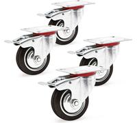 Wiltec Jeu 4x Roulette pivotante Blocage double – Ø 75 mm – Capacité 50 kg – en Caoutchouc – Roue avec Frein et Plaque de montage – Transport Appareil Accessoire Meuble – Usage silencieux sans trace
