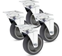 Wiltec Jeu 4x Roulette pivotante en caoutchouc – Ø 100 mm – Capacité de charge 80 kg – Roue sans Frein, avec Plaque de montage – Transport Appareil Accessoire Meuble – Usage silencieux sans trace