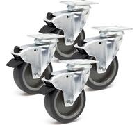 Wiltec Jeu 4x Roulette pivotante en caoutchouc – Ø 125 mm – Capacité de charge 100 kg – Roue avec Frein et Plaque de montage – Transport Appareil Accessoire Meuble – Usage silencieux sans trace