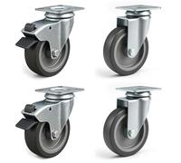 Wiltec Jeu 4x Roulette pivotante en caoutchouc - Ø 75 mm - Capacité de charge 75 kg - 2x Roue sans Frein, 2x avec Frein, Plaque de montage - Transport Appareil Meuble - Usage silencieux sans trace