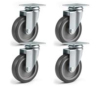 Wiltec Jeu 4x Roulette pivotante en caoutchouc - Ø 75 mm - Capacité de charge 75 kg - Roue sans Frein et Plaque de montage - Transport Appareil Accessoire Meuble - Usage silencieux sans trace