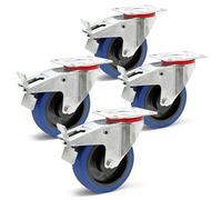 Wiltec Jeu 4x Roulette pivotante en plastique – Ø 160 mm – Capacité de charge 300 kg – Roue avec blocage total et Plaque de montage – Transport Appareil Accessoire Meuble – Usage silencieux sans trace