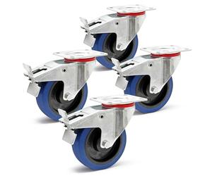 Wiltec Jeu 4x Roulette pivotante en plastique - Ø 160 mm - Capacité de charge 300 kg - Roue avec blocage total et Plaque de montage - Transport Appareil Accessoire Meuble - Usage silencieux sans trace