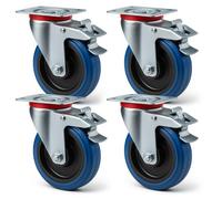Wiltec Jeu 4x Roulette pivotante en plastique - Ø 80 mm - Capacité de charge 100 kg - Roue avec blocage total et Plaque de montage - Transport Appareil Accessoire Meuble - Usage silencieux sans trace