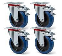 Wiltec Jeu 4x Roulette pivotante en plastique - Ø 80 mm - Capacité de charge 100 kg - Roue avec blocage total et Plaque de montage - Transport Appareil Accessoire Meuble - Usage silencieux sans trace