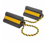 Wiltec Jeu Cale de roue de Remorque avec Cordon en Nylon 207 x 115 x 105 mm Support de roue Noir & Jaune Triangulaire Bandes réfléchissantes Camping-car Caravane Voiture Camion Auto Bloque-roue