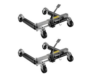 Wiltec Jeu Chariot de déplacement 2x Cric Go Jack Hydraulique 680kg par Cric Largeur de pneu 30 cm Taille 620 x 540 x 330 mm Noir argenté Goupille Sécurité Lève voiture Atelier Garage