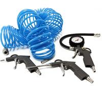 Wiltec Jeu de 4 Outils pneumatiques – Pistolet de gonflage – Pistolet de soufflage – Tuyau spiralé – Manomètre – Accessoires pour compresseur Air comprimé