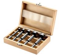 Wiltec Jeu de 5 mèches Forstner avec coffret en bois - 15, 20, 25, 30, 35 mm - longueur 28 mm, Ø 8 mm - forets à façonner en Acier