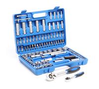 Wiltec Jeu de clés à douilles 108 pcs. Coffret à cliquet Entraînement 1/2" (12,5mm) et 1/4" (6,3 mm)