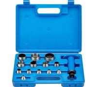 Wiltec Jeu d'emporte pièces à frapper – 13 poinçons creux, 1 poignée et Coffret – en Acier – Têtes interchangeables – Matrices de poinçonnage pour cuir, métal, plastique, etc.