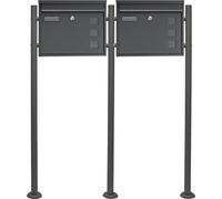 Wiltec Kit 2x Boîte aux lettres V12 avec Pied de support double, Verrouillable, Couleur anthracite, Acier galvanisé, 1000 x 150 x 1200 mm, avec Clapet, Fenêtres et Porte-nom
