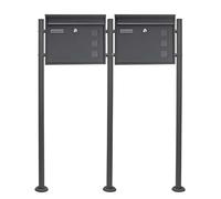 Wiltec Kit 2X Boîte aux Lettres V12 avec Pied de Support Double, Verrouillable, Couleur Anthracite, Acier galvanisé, 1000 x 150 x 1200 mm, avec Clapet, Fenêtres et Porte-nom