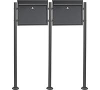 Wiltec Kit 2x Boîte aux lettres V13 avec Pied de support double, Verrouillable Couleur antrahcite, Acier galvanisé, 1000 x 150 x 1200 mm, en Acier inox, avec Fente et Clapet