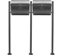 Wiltec Kit 2x Boîte aux lettres V17 avec Pied de support double, Verrouillable, Gris anthracite, Acier galvanisé, 1000 x 95 x 1200 mm, avec Porte-nom