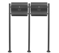 Wiltec Kit 2X Boîte aux Lettres V17 avec Pied de Support Double, Verrouillable, Gris Anthracite, Acier galvanisé, 1000 x 95 x 1200 mm, avec Porte-nom