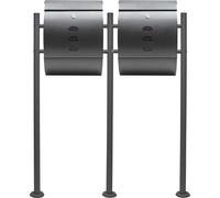 Wiltec Kit 2x Boîte aux lettres V18 & Porte-journaux avec Pied de support double, Verrouillable, Gris anthracite, Acier galvanisé, 1000 x 150 x 1200 mm, avec Fenêtres