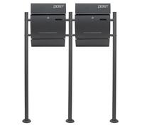 Wiltec Kit 2X Boîte aux Lettres V4 & Porte-journaux avec Pied de Support Double, Verrouillable, Gris Anthracite, Acier galvanisé, 1000 x 135 x 1200 mm, avec Fenêtre