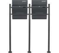 Wiltec Kit 2X Boîte aux Lettres V4 & Porte-journaux avec Pied de Support Double, Verrouillable, Gris Anthracite, Acier galvanisé, 1000 x 135 x 1200 mm, avec Fenêtre