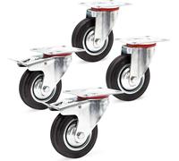 Wiltec Kit 4x Roulette – 2x Pivotantes double arrêt et 2x Pivotantes – Diamètre 100 mm – Capacité 70 kg/roue – Charge lourde, Caoutchouc plein Transport Meuble