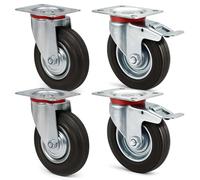 Wiltec Kit 4x Roulette - 2x Pivotantes double arrêt et 2x Pivotantes - Diamètre 125 mm - Capacité 100 kg/roue - Charge lourde, Caoutchouc plein Transport Meuble