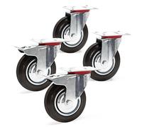 Wiltec Kit 4x Roulette - 2x Pivotantes double arrêt et 2x Pivotantes - Diamètre 160 mm - Capacité 130 kg/roue - Charge lourde, Caoutchouc plein Transport Meuble