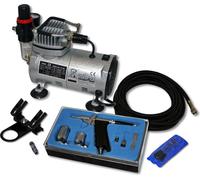 Wiltec Kit Airbrush avec compresseur AS 18-2 – 20-23 l/min – avec Pistolet aérographe 116, Godets & Accessoires – pour débutants et professionels – Aérographie, Tatouage, Nail Art, Peinture