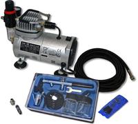 Wiltec Kit Airbrush avec compresseur AS 18-2 – 20-23 l/min – avec Pistolet aérographe 128, Godets 22 ml & Accessoires – pour débutants et professionels – Aérographie, Tatouage, Nail Art, Peinture