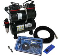 Wiltec Kit Airbrush avec compresseur AS 196 – réservoir 3 L 30-35 l/min – Pistolet aérographe 128, Godets & Accessoires – pour débutants et professionels – Aérographie, Tatouage, Nail Art, Peinture