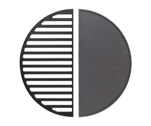 Wiltec Kit Barbecue et Plaque de gril BBQ semi-circulaires - 46,7 x 22,8 x 1,5 cm - en Fonte - BBQ Charbon de bois ou à gaz - Grillade Cuisson - Terrasse Jardin Plancha - Viande Légumes Poisson