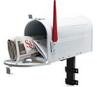 Wiltec Kit Boîte aux lettres américaine et support mural, 180 x 220 x 480 mm, Blanche, Acier galvanisé, Boîte postale US Mailbox avec fanion rouge