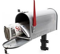 Wiltec Kit Boîte aux lettres américaine et support mural, 180 x 220 x 480 mm, Gris argenté, Acier galvanisé, Boîte postale US Mailbox avec fanion rouge