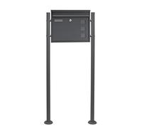 Wiltec Kit Boîte aux Lettres V12 avec Pied de Support, Verrouillable, Couleur Anthracite, Acier galvanisé, 360 x 115 x 320 mm, avec Clapet, Fenêtres et Porte-nom
